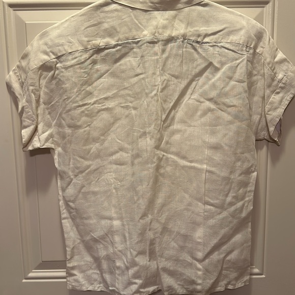 Liz Claiborne 100% linen cream colored buttonup shortsleeve blouse/Size 10/B-110 - Picture 5 of 5